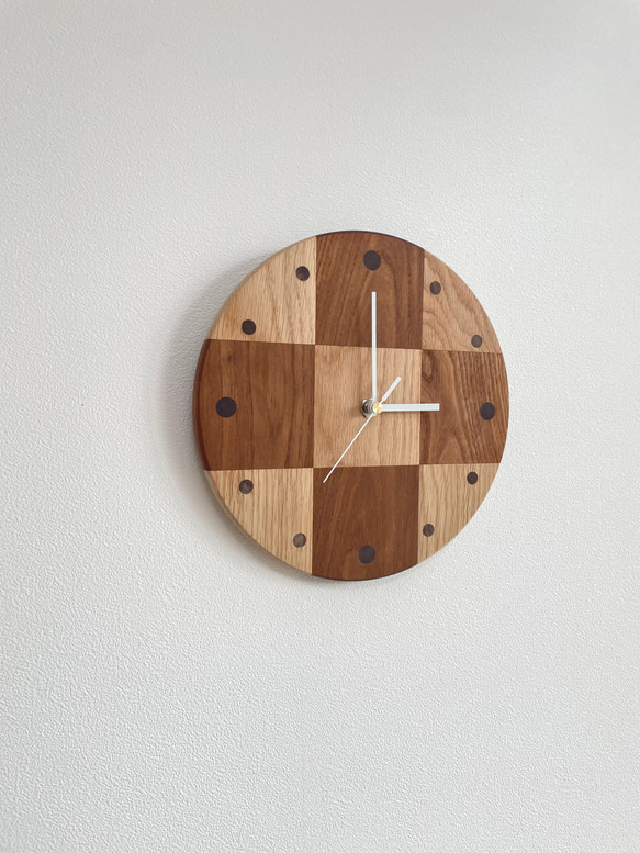 ツートーン　チークとタモの掛け時計 