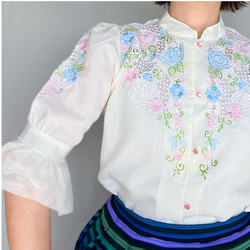 vintage flower embroidery shirt 5枚目の画像