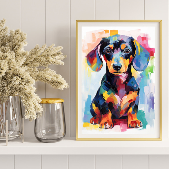 【まなざし - ダックスフンド犬の子犬 No.4】アートポスター 犬の絵 犬の絵画 犬のイラスト 8枚目の画像