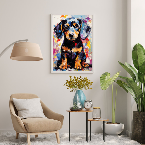 【まなざし - ダックスフンド犬の子犬 No.5】アートポスター 犬の絵 犬の絵画 犬のイラスト 7枚目の画像