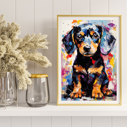 【まなざし - ダックスフンド犬の子犬 No.5】アートポスター 犬の絵 犬の絵画 犬のイラスト 8枚目の画像
