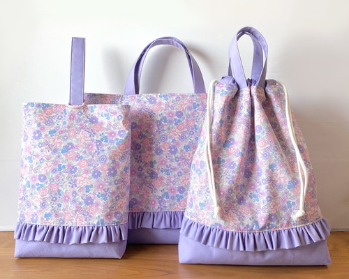 お花とリボンのフリル入園入学3点セット レッスンバッグ+シューズ