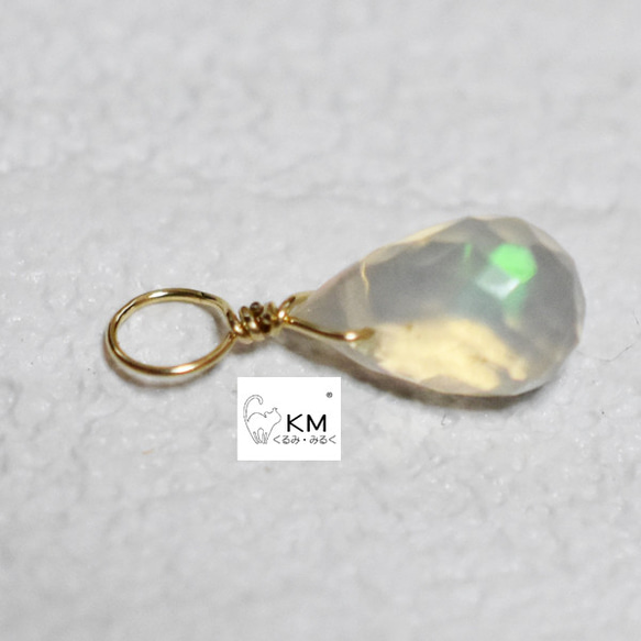 ж14kgf 18金に変更可能 天然石エチオピア産オパールブリオレットBチャーム　素材 1枚目の画像