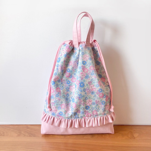 お花とリボンのフリル入園入学3点セット レッスンバッグ+シューズ