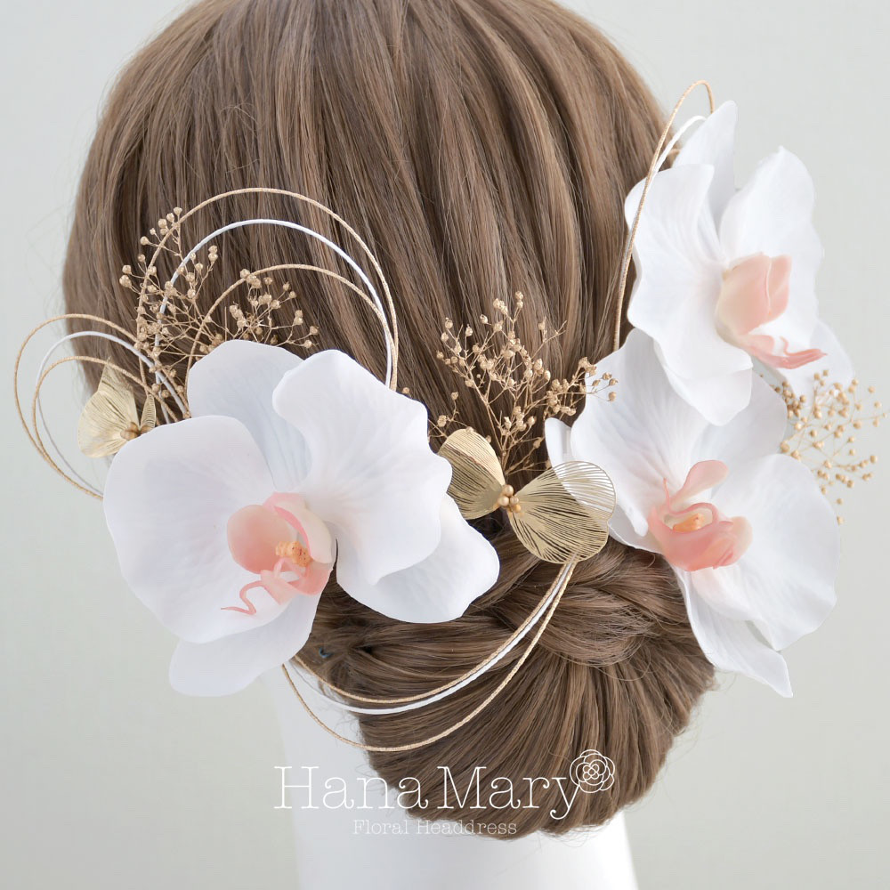 胡蝶蘭　卒業式　卒業式髪飾り　水引アレンジ　袴　水引き　成人式用髪飾り 金箔　和装　結婚式　ヘアアクセ　振袖　着物