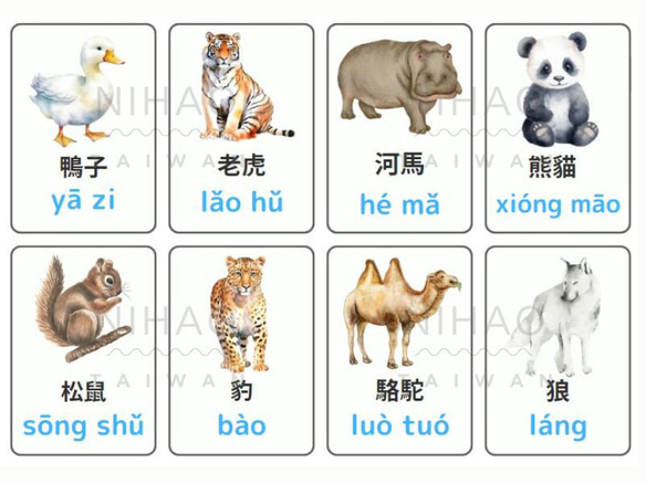 中国語学習・単語カード・可愛い動物24匹・繁体字・簡体字（PDFデータ）フラッシュカード 3枚目の画像