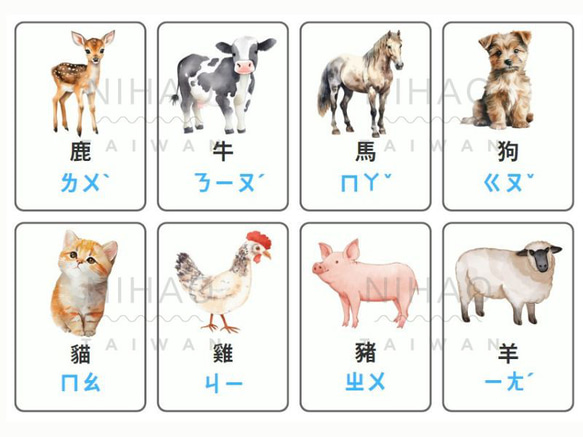 中国語学習・単語カード・可愛い動物24匹・繁体字・簡体字（PDFデータ）フラッシュカード 5枚目の画像