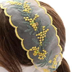 《結ぶタイプ》 ミモザ咲き誇る、刺繍レースのヘアバンド✨特集掲載作品 6枚目の画像