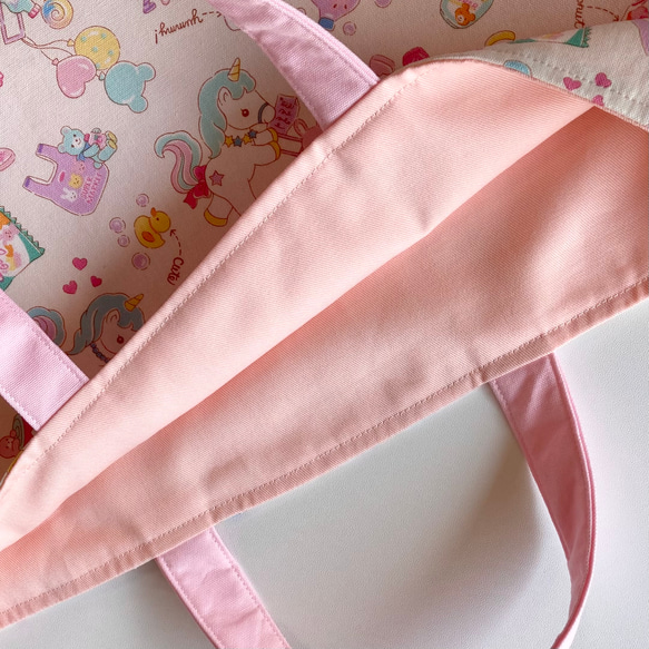 ゆめかわユニコーンのレッスンバッグ　ナチュラル×ピンク 女の子  入園入学2024 3枚目の画像