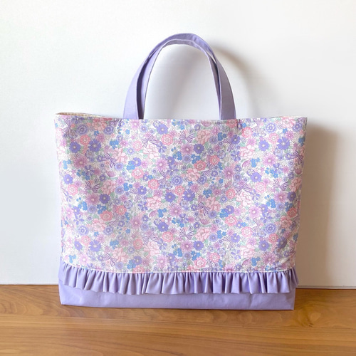 フリル♡花リボンラベンダー　入学セット お花とリボンのフリル入園入学3点セット レッスンバッグ+