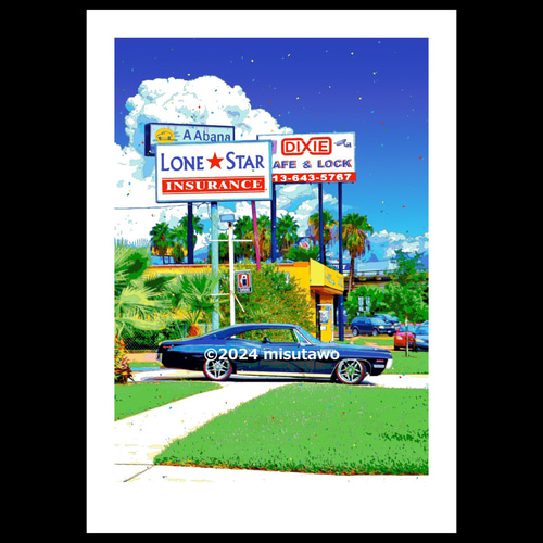 アートポスター】アメリカ テキサスのクラシックカー（作品No.573