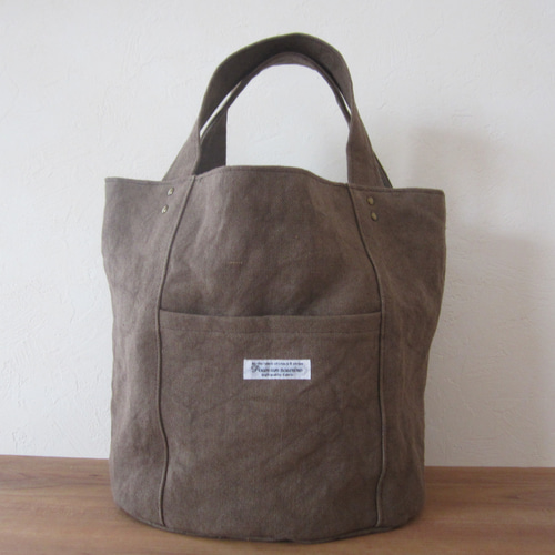 職人染めリネン帆布トートバッグ ココア バケツバッグ プチレーズン  