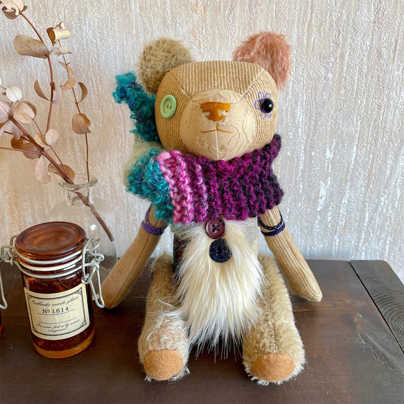 クマのぬいぐるみ【染めシリーズ】コーヒー染めCharm Bear-まもりクマ-No.44(マフラー付き) Bear No