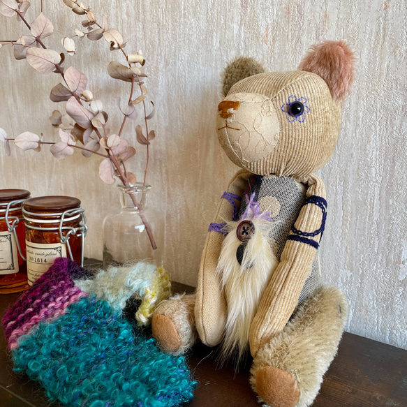 クマのぬいぐるみ【染めシリーズ】コーヒー染めCharm Bear-まもりクマ-No.44(マフラー付き) Bear No