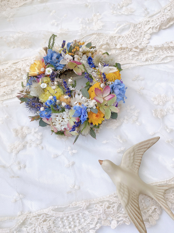 Spring color 春の花畑を お部屋に ドライフラワー ミニリース 
