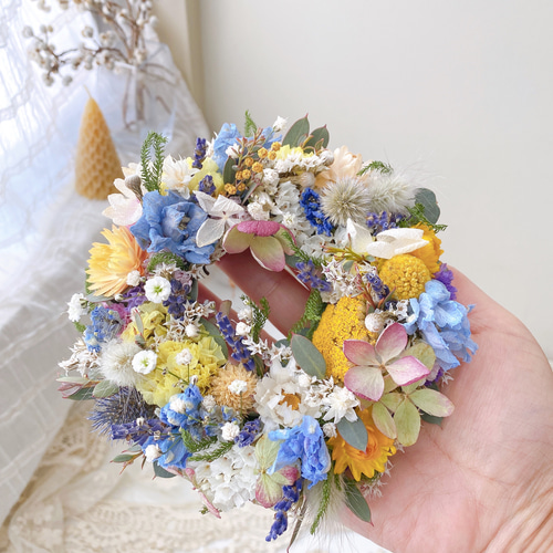 Spring color 春の花畑を お部屋に ドライフラワー ミニリース 