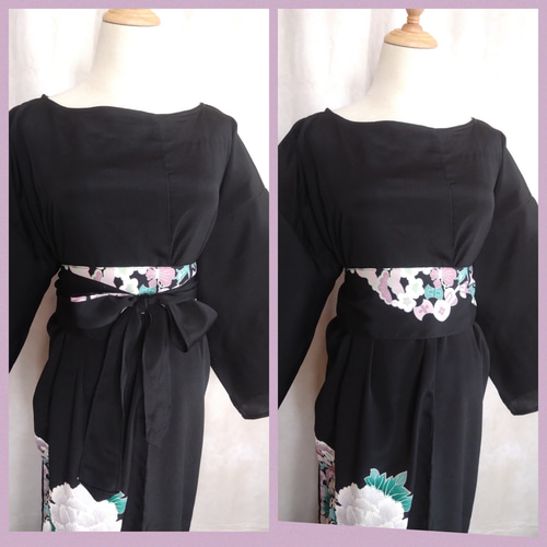 d8 マキシ丈ドレス サッシュベルト付き 黒留袖 着物リメイク