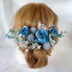 青　ウエディング　ブライダル　ヘッドドレス　造花　カラードレス　和装　成人式　髪飾り　フラワー　色打掛　結婚式　前撮り 1枚目の画像