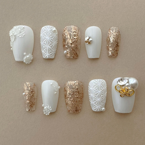 成人式ネイルチップ　振袖　成人式 成人式ネイルチップ 成人式ネイル 和装 和柄 振袖 フリル white