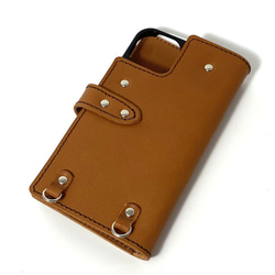 送料無料 手帳型 スマホケース iPhone 12 mini 用 スマホショルダー ハードカバー 革 ブラウン 3枚目の画像
