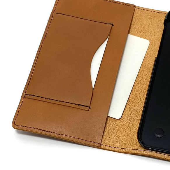 送料無料 手帳型 スマホケース iPhone 12 mini 用 スマホショルダー ハードカバー 革 ブラウン 5枚目の画像