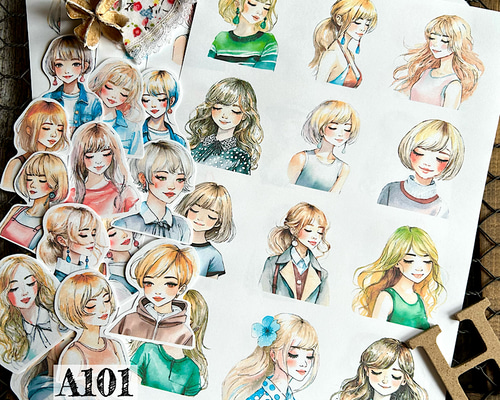 送料無料【A101コラージュ素材】シール 女の子 人物 ジャンク