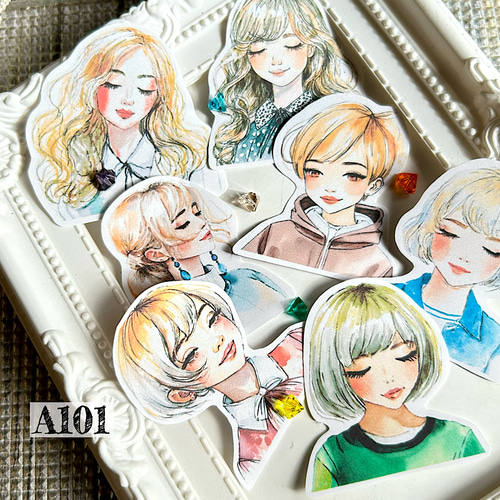 送料無料【A101コラージュ素材】シール 女の子 人物 ジャンク