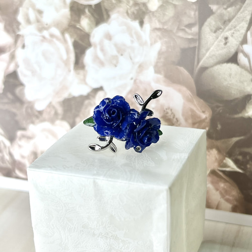 紙薔薇】 青 リーフ イヤーカフ シルバー 金属アレルギー対応 ピアス 