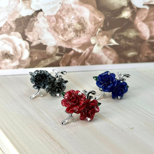 紙薔薇】 赤 リーフ イヤーカフ シルバー 金属アレルギー対応