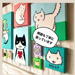 愛猫がキャラクターに！2匹用 Ｆ3サイズキャンバスの猫ポップアート 「うちの子」がアート作品に アクリル画 原画 キャン 12枚目の画像