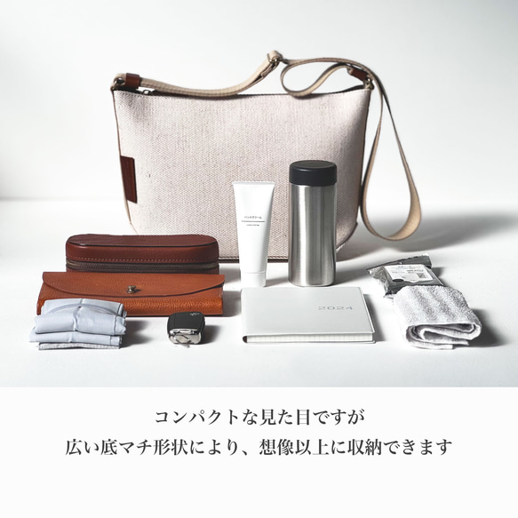 使用了輕量結實的棉麻帆布的側背包【駝色 / camel】 第11張的照片