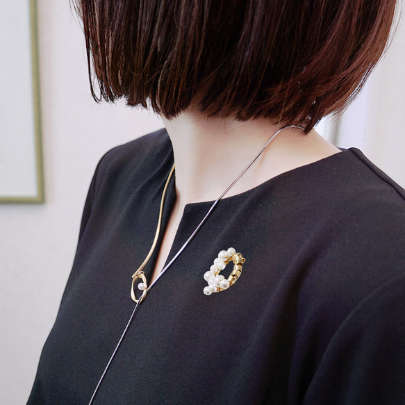 【Y型】thinner shape necklace【真鍮製】バイカラーネックレス　結婚式　卒業式　入学式　フォーマル 4枚目の画像