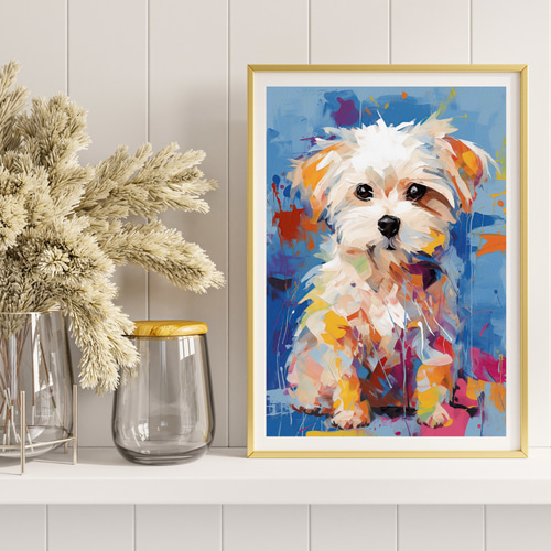 マルチーズ ペット 犬 動物 原画 アート 絵画 画家 インテリア イラスト 虹色の人生 - マルチーズ犬 No.1】レインボー・ペットロス・うち