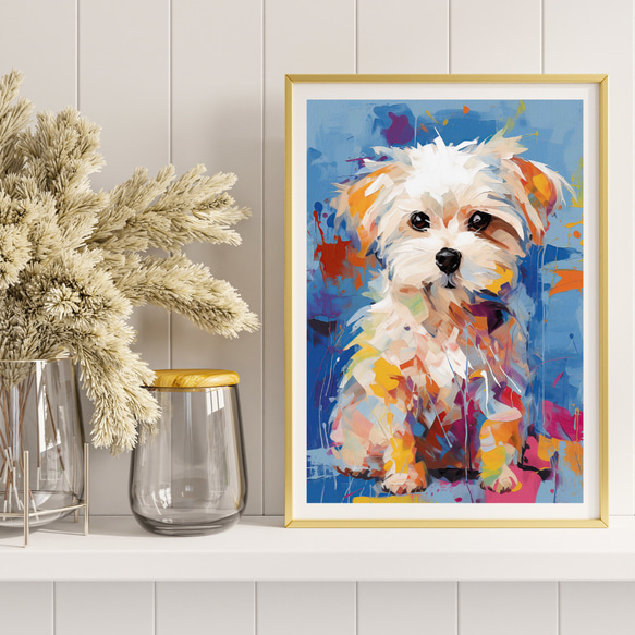 【まなざし - マルチーズ犬の子犬 No.1】アートポスター 犬の絵 犬の絵画 犬のイラスト 8枚目の画像