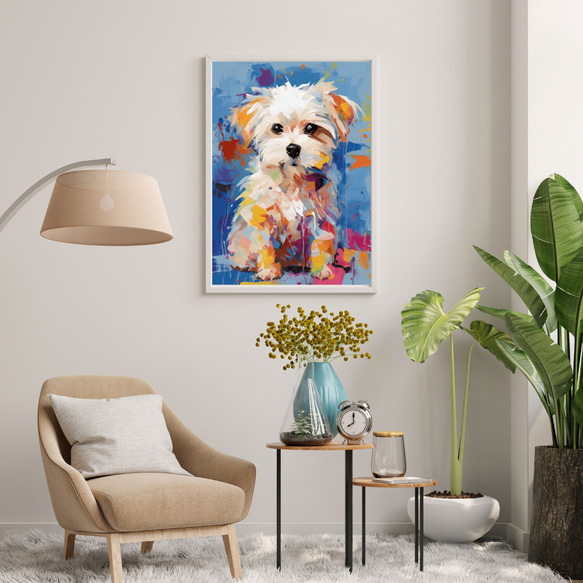 【まなざし - マルチーズ犬の子犬 No.1】アートポスター 犬の絵 犬の絵画 犬のイラスト 7枚目の画像
