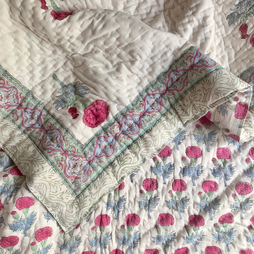 良質インド綿 ブロックプリント ハンドキルト布団 その他