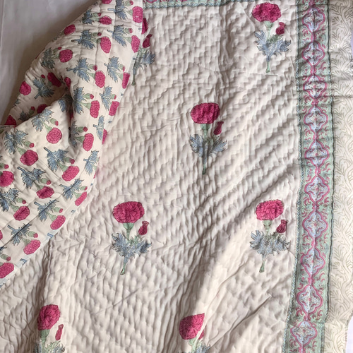 良質インド綿 ブロックプリント ハンドキルト布団 その他インテリア