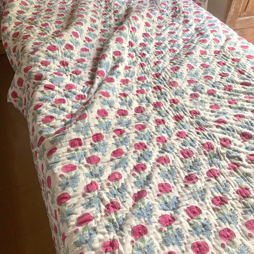 良質インド綿 ブロックプリント ハンドキルト布団 その他インテリア