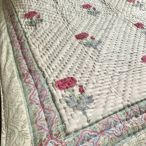 良質インド綿 ブロックプリント ハンドキルト布団 その他インテリア