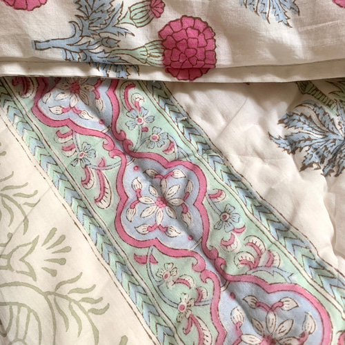 良質インド綿 ブロックプリント ハンドキルト布団 その他インテリア