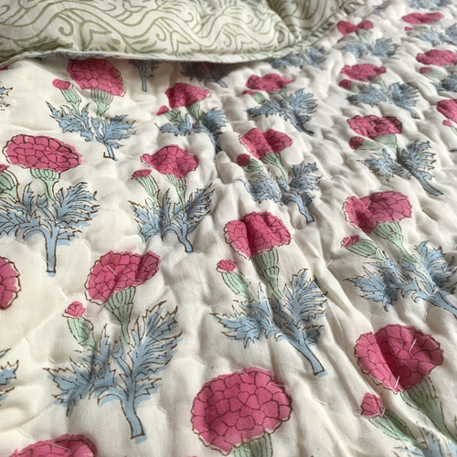 良質インド綿 ブロックプリント ハンドキルト布団 その他インテリア