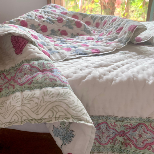 良質インド綿 ブロックプリント ハンドキルト布団 その他インテリア