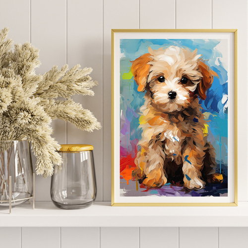 まなざし - プードル犬の子犬 No.4】アートポスター 犬の絵 犬の絵画