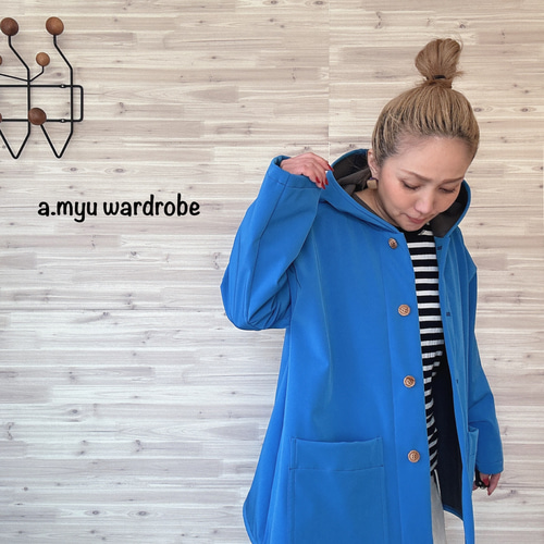 a.myu 春♪ ソフトシェル素材 オーバーサイズコート 綺麗め青 コート a