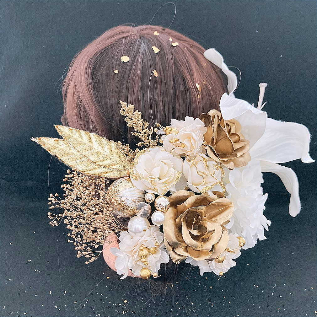 宅配便発送　t20 金箔　ゴールド　和装　髪飾り 成人式 着物　振袖　結婚式　卒業式　袴