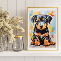 【まなざし - ロットワイラー犬の子犬 No.2】アートポスター 犬の絵 犬の絵画 犬のイラスト 8枚目の画像