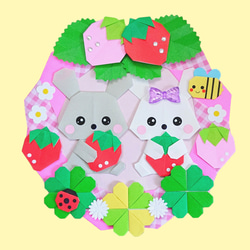♡いちごがいっぱいハッピーリース うさぎ姫♡シーグラスアート いちごの国 ♡いちごがいっぱいハッピーリース うさぎ姫♡シーグラスアート