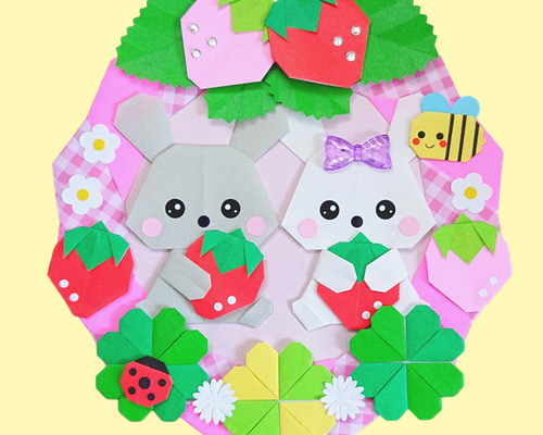 ♡いちごがいっぱいハッピーリース うさぎ姫♡シーグラスアート いちごの国 シーグラスアート133 ＊いちご畑とうさぎさん＊ - メルカリ