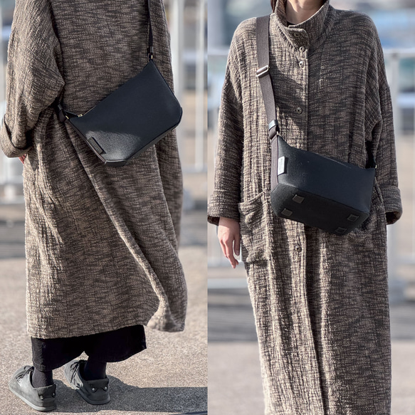 使用了輕量結實的棉麻帆布的側背包 【黑色 / black】 第11張的照片