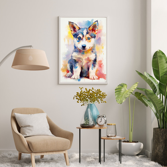 【まなざし - シベリアンハスキー犬の子犬 No.3】アートポスター 犬の絵 犬の絵画 犬のイラスト 7枚目の画像